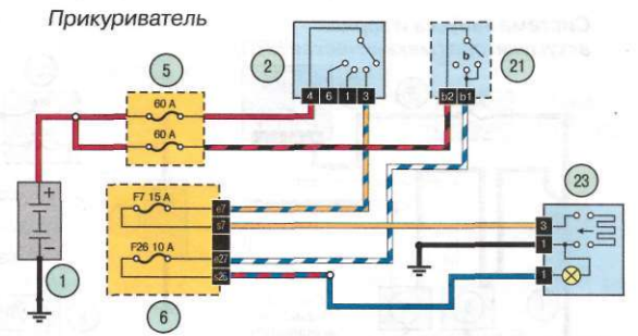 Схема прикуривателя ваз 2107