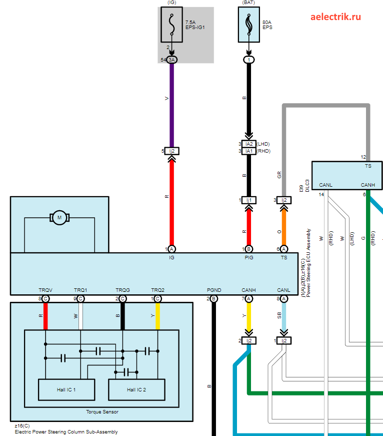 toyota camry 50 electrik power stering circuit, схема электроусилителя