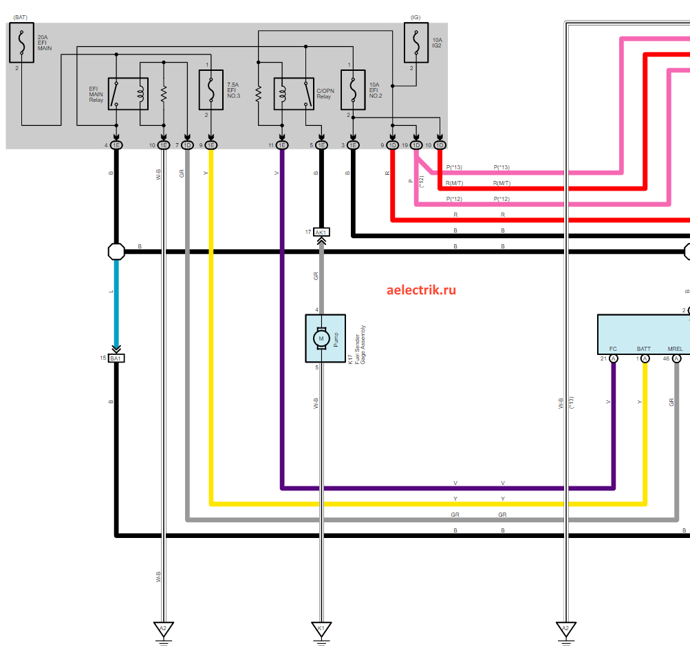 Toyota Verso-S, Ractis, fuel pump circuit, 1NR-FE, схема бензонасоса