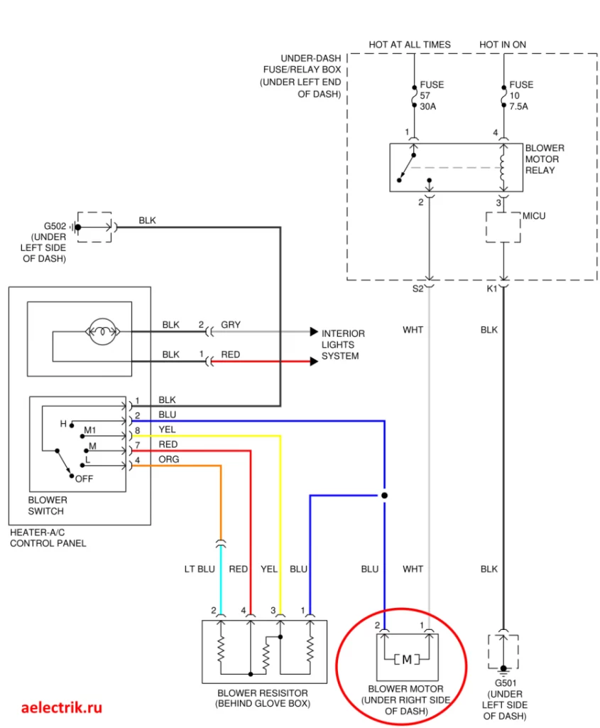 Honda Fit 2009-2014 схема отопителя (печка, кондиционер)