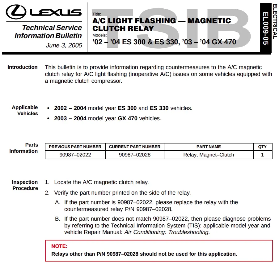 Мигает кнопка кондиционера A/C Lexus ES 300, ES 330, GX 470