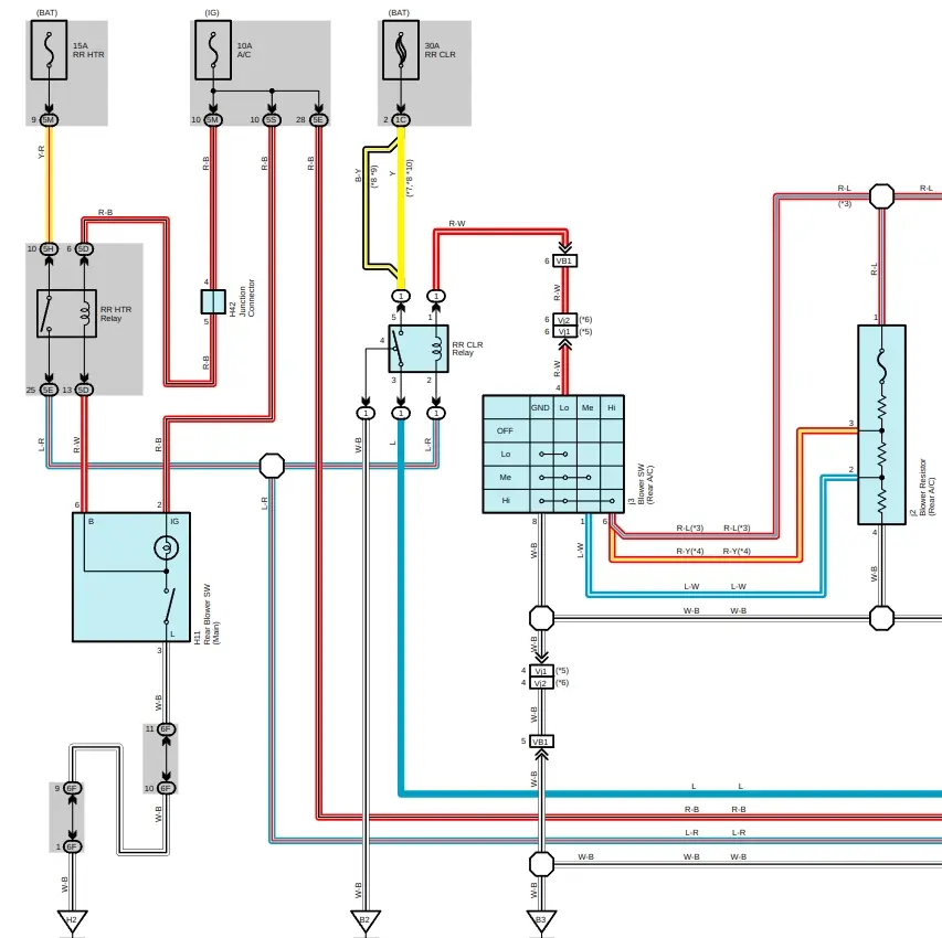 схема резистора и переключателя отопителя